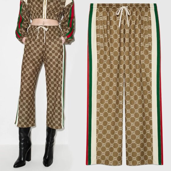 GUCCI PANTS INTERLOCKING G SNAP BUTTON JOGGING CROPPED TROUSERS w WEB sz XXS